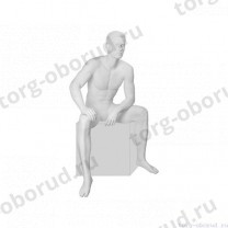 Манекен мужской стилизованный, скульптурный белый, для одежды в полный рост, сидячий. MD-IN-36Alex-01M